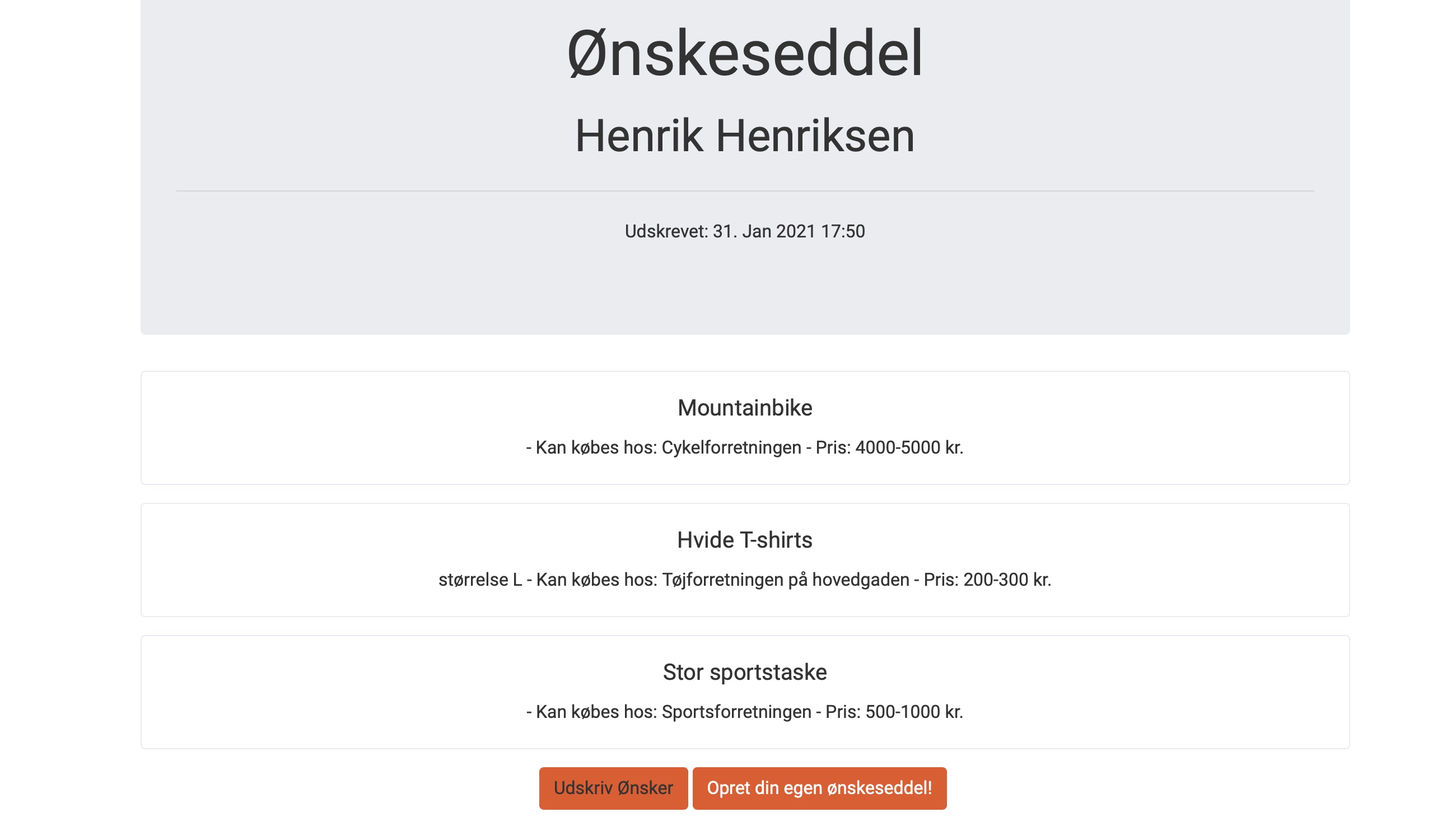 Din ønskeseddel